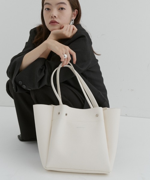 ROPE オフホワイトレザートートバッグ／A4対応／ポーチ付き relac ショルダーバッグ バッグ 「本革」 大容量 ポーチ付き