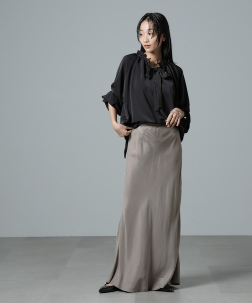 NANO universe（ナノユニバース）の「フリルカラーボータイブラウス（シャツ/ブラウス・レディース・ブラック/ライトベージュ/キャメル・FREE）」の18枚目の写真