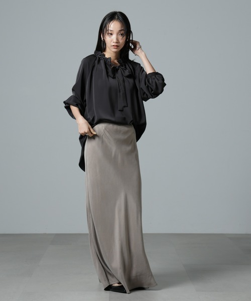 NANO universe（ナノユニバース）の「フリルカラーボータイブラウス（シャツ/ブラウス・レディース・ブラック/ライトベージュ/キャメル・FREE）」の17枚目の写真