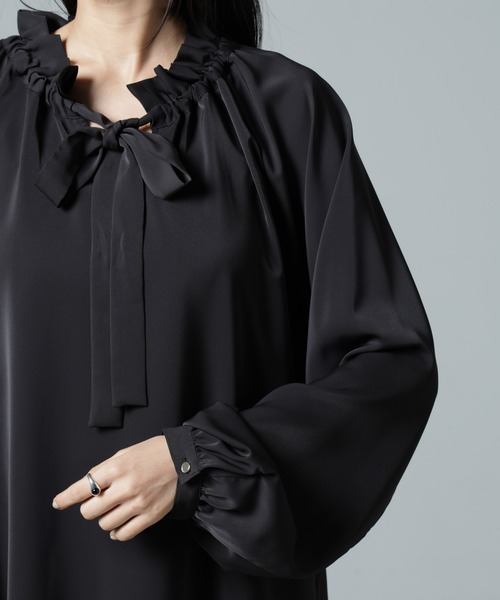 NANO universe（ナノユニバース）の「フリルカラーボータイブラウス（シャツ/ブラウス・レディース・ブラック/ライトベージュ/キャメル・FREE）」の10枚目の写真