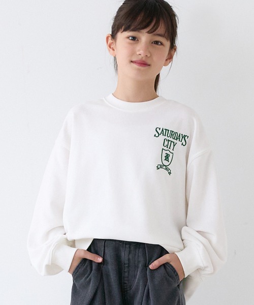 coca（coca）（コカ）の「キッズ 親子お揃い裏毛刺繍オーバーサイズスウェット（スウェット・キッズ・グリーン/ライトグレー/ホワイト/ネイビー・150/140/130/120）」の2枚目の写真