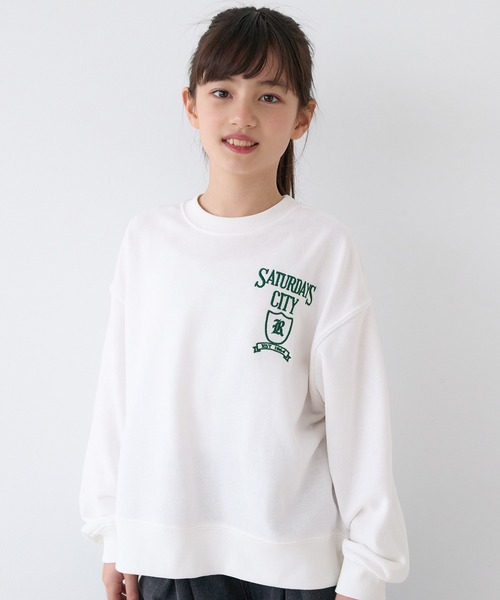 coca（coca）（コカ）の「キッズ 親子お揃い裏毛刺繍オーバーサイズスウェット（スウェット・キッズ・グリーン/ライトグレー/ホワイト/ネイビー・150/140/130/120）」の14枚目の写真