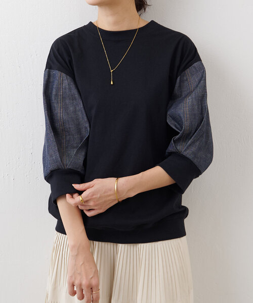 BEARDSLEY ビアズリー 袖チェックカットソー　2022 セール】袖デニムTee（Tシャツ/カットソー）｜BEARDSLEY