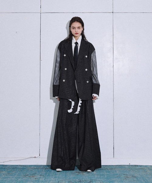 seyto サイズ2 / ラメストライプレイヤードテイラージャケット Lame stripe tulle layered tailored jacket / ラメストライプ