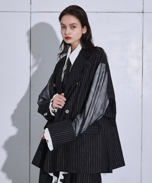 seyto サイズ2 / ラメストライプレイヤードテイラージャケット Lame stripe tulle layered tailored jacket / ラメストライプ