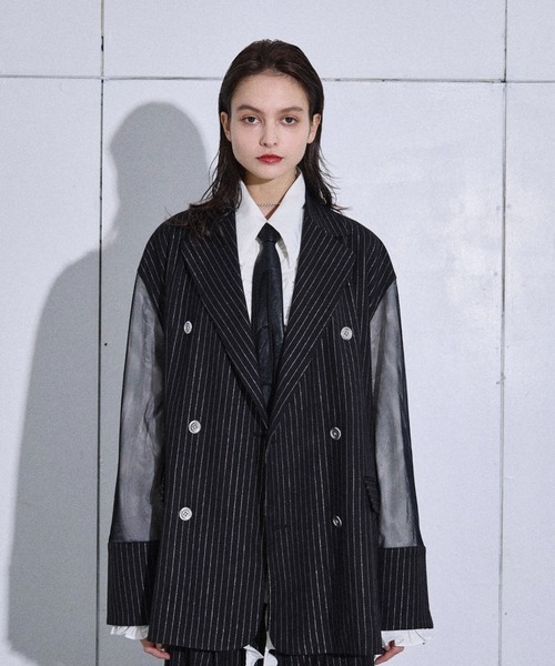 seyto(セイト)の「Lame stripe tulle layered tailored jacket / ラメストライプレイヤードテーラードジャケット(その他アウター・メンズ・グレー/ブラック・1/2/3)」の17枚目の写真