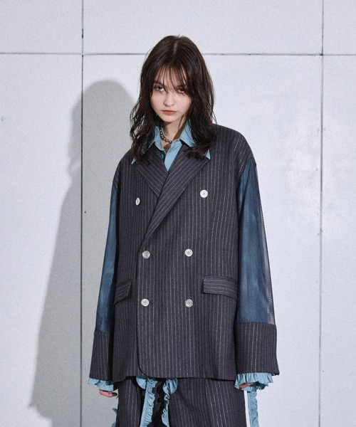 割引クーポン stripe Lame tulle ラメストライプ / jacket tailored layered ジャケット・アウター