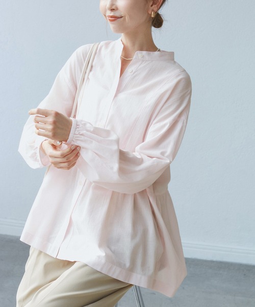 ROPE' PICNIC(ロペピクニック)の「【接触冷感・通気性】お着軽シャツシリーズ/綿ボイルペプラムシャツ(シャツ/ブラウス・レディース・オレンジ/イエロー/ブラウン/ライトグリーン/ピンク/サックスブルー/オフホワイト/ブルー・38/40/36)」の8枚目の写真