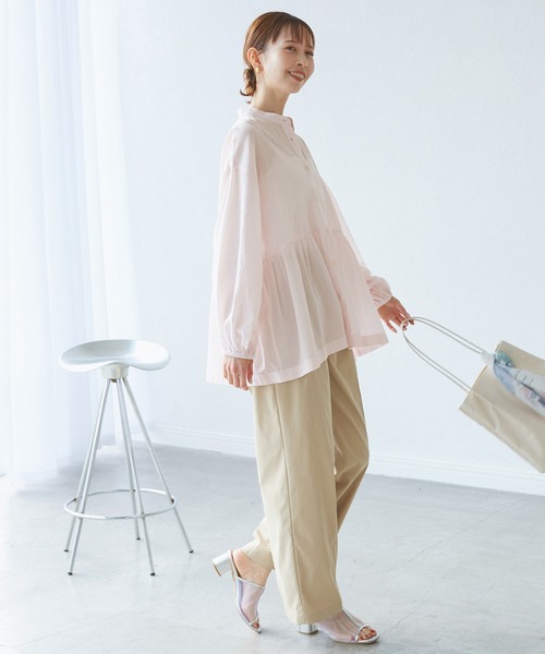 ROPE' PICNIC(ロペピクニック)の「【接触冷感・通気性】お着軽シャツシリーズ/綿ボイルペプラムシャツ(シャツ/ブラウス・レディース・オレンジ/イエロー/ブラウン/ライトグリーン/ピンク/サックスブルー/オフホワイト/ブルー・38/40/36)」の16枚目の写真