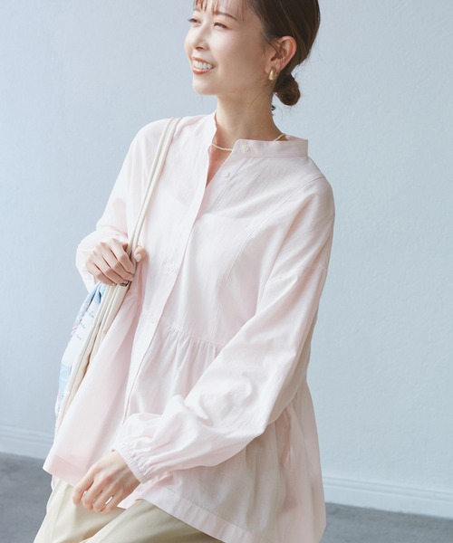 ROPE' PICNIC(ロペピクニック)の「【接触冷感・通気性】お着軽シャツシリーズ/綿ボイルペプラムシャツ(シャツ/ブラウス・レディース・オレンジ/イエロー/ブラウン/ライトグリーン/ピンク/サックスブルー/オフホワイト/ブルー・38/40/36)」の18枚目の写真