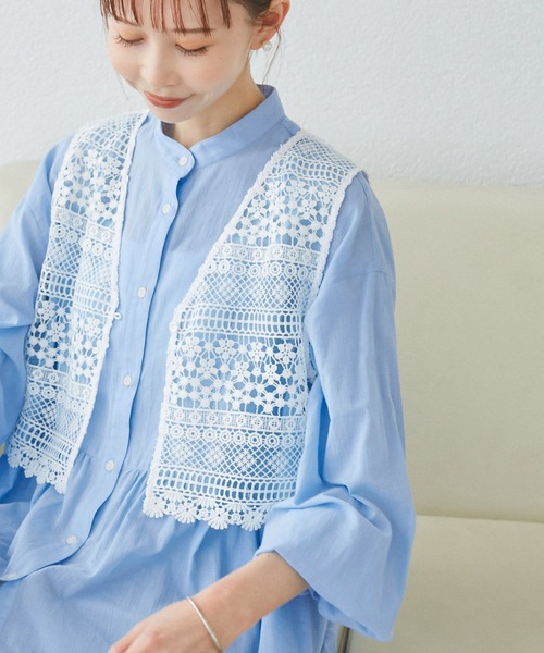 ROPE' PICNIC(ロペピクニック)の「【接触冷感・通気性】お着軽シャツシリーズ/綿ボイルペプラムシャツ(シャツ/ブラウス・レディース・オレンジ/イエロー/ブラウン/ライトグリーン/ピンク/サックスブルー/オフホワイト/ブルー・38/40/36)」の21枚目の写真