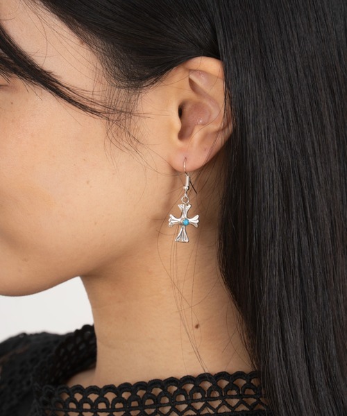 セール】【HARPO】ターコイズ クロス シルバーピアス（ピアス