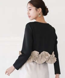 Emilyan | 手洗い可･ストレッチ･UV CUT･接触冷感【  とろぷり生地がクセになる  】つやポンチ・ふりふりフリルクロップドブラウス(シャツ/ブラウス)