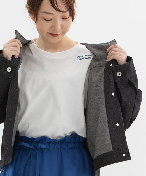 POU DOU DOU（プードゥドゥ）の「USAコットン刺繍ワイドロンT（Tシャツ/カットソー・レディース・オフホワイト/ダークグレー/スミクロ/イエロー・M）」の2枚目の写真