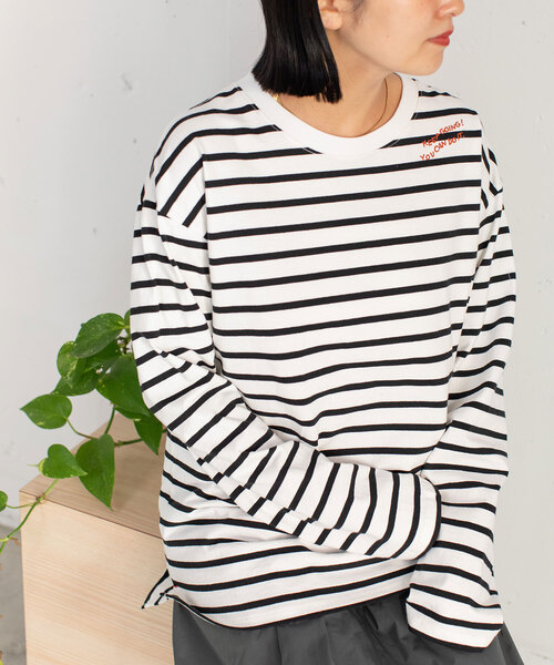 POU DOU DOU（プードゥドゥ）の「USAコットン刺繍ワイドロンT（Tシャツ/カットソー・レディース・オフホワイト/ダークグレー/スミクロ/イエロー・M）」の3枚目の写真