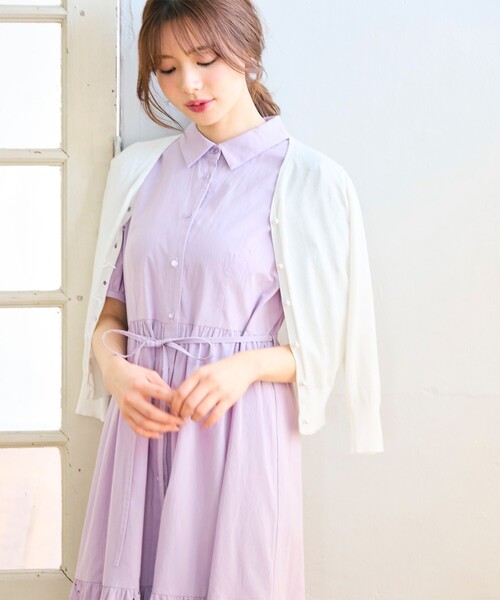 Feroux(フェルゥ)の「刺繍入りシャツ ワンピース(ワンピース・レディース・ダークブラウン系/ライラック系・2/1)」の5枚目の写真