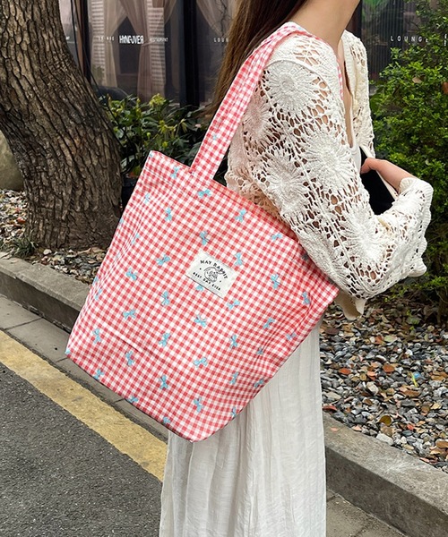 Mignonjour(ミニョンジュール)の「Mignonjour/リボンチェック柄トートバッグ M2691(トートバッグ・レディース・ブルー/レッド/ピンク/イエロー/パープル・FREE)」の2枚目の写真