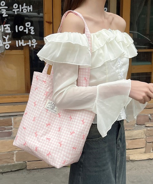 Mignonjour(ミニョンジュール)の「Mignonjour/リボンチェック柄トートバッグ M2691(トートバッグ・レディース・ブルー/レッド/ピンク/イエロー/パープル・FREE)」の11枚目の写真