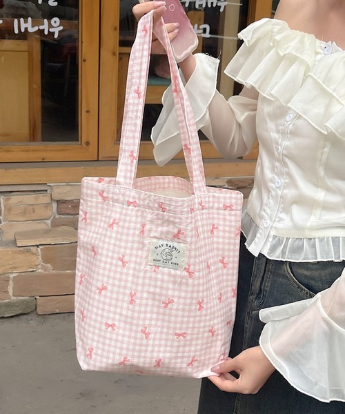Mignonjour(ミニョンジュール)の「Mignonjour/リボンチェック柄トートバッグ M2691(トートバッグ・レディース・ブルー/レッド/ピンク/イエロー/パープル・FREE)」の10枚目の写真