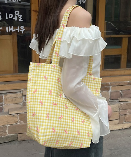Mignonjour(ミニョンジュール)の「Mignonjour/リボンチェック柄トートバッグ M2691(トートバッグ・レディース・ブルー/レッド/ピンク/イエロー/パープル・FREE)」の9枚目の写真