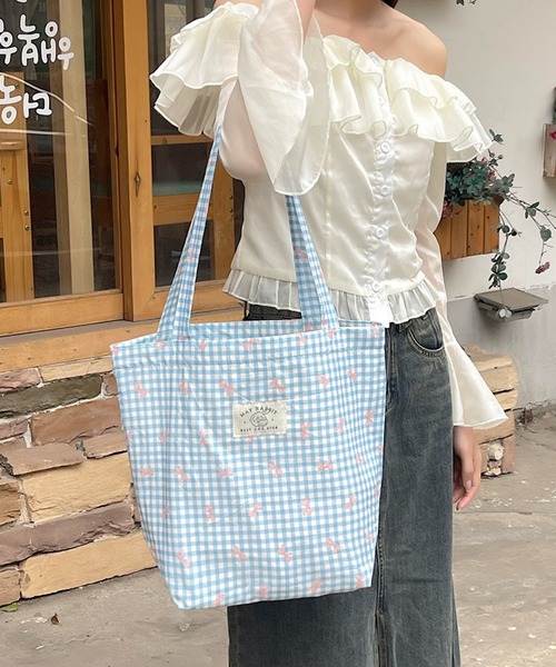 Mignonjour(ミニョンジュール)の「Mignonjour/リボンチェック柄トートバッグ M2691(トートバッグ・レディース・ブルー/レッド/ピンク/イエロー/パープル・FREE)」の8枚目の写真