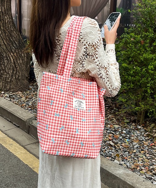 Mignonjour(ミニョンジュール)の「Mignonjour/リボンチェック柄トートバッグ M2691(トートバッグ・レディース・ブルー/レッド/ピンク/イエロー/パープル・FREE)」の7枚目の写真
