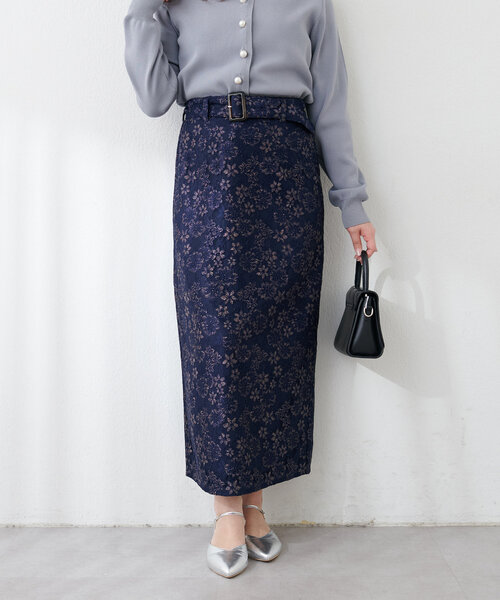 natural couture（ナチュラルクチュール）の「【canami】ベルト付きラメレースナロースカート（スカート・レディース・イエロー/ピンク/ミント/ネイビー・FREE）」の7枚目の写真