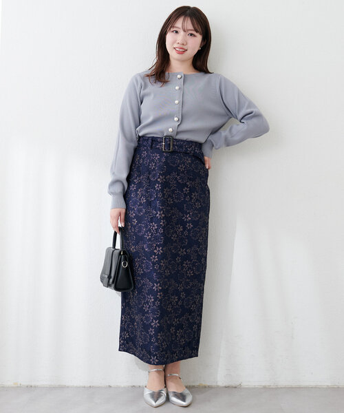 新品タグ付き rirandture ベルト付きナロースカート canami】ベルト付きラメレースナロースカート | natural couture