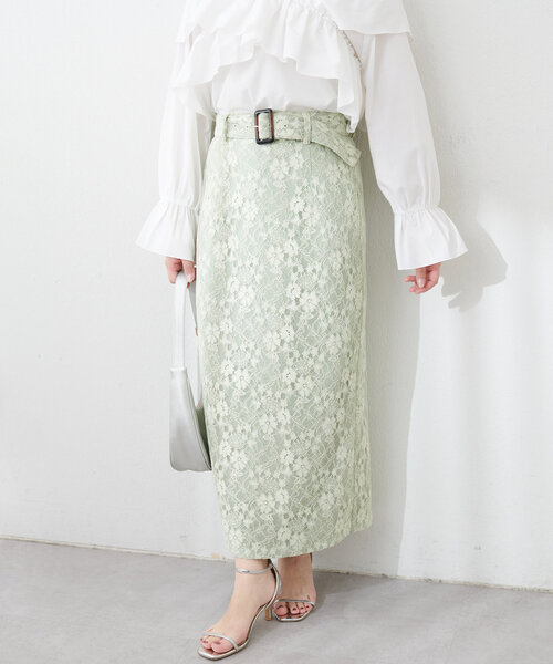 natural couture（ナチュラルクチュール）の「【canami】ベルト付きラメレースナロースカート（スカート・レディース・イエロー/ピンク/ミント/ネイビー・FREE）」の10枚目の写真