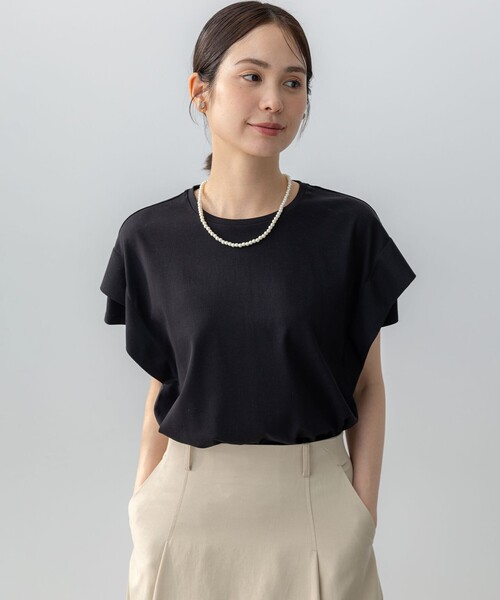 組曲(クミキョク)の「GIZAコットンドルマンスリーブ Tシャツ(Tシャツ/カットソー・レディース・ブラック系/スモーキーグリーン系/アイボリー系/ブラック系1/チェリーレッド/ネイビー×ホワイト/ネイビー系・2/3)」の11枚目の写真