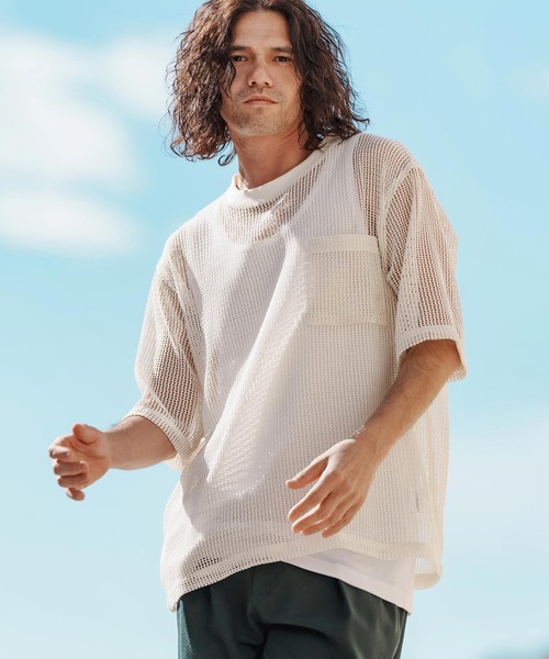 CAMBIO(カンビオ)の「mt9552-ドライニットミニ布帛メッシュTシャツ(Tシャツ/カットソー・メンズ・ブラック/アイボリー・M/L/XL)」の3枚目の写真