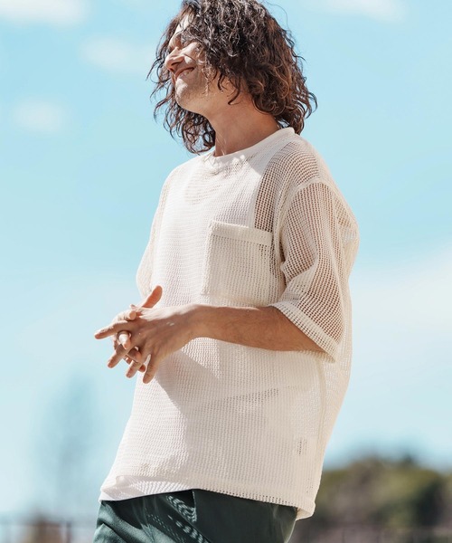 CAMBIO(カンビオ)の「mt9552-ドライニットミニ布帛メッシュTシャツ(Tシャツ/カットソー・メンズ・ブラック/アイボリー・M/L/XL)」の5枚目の写真