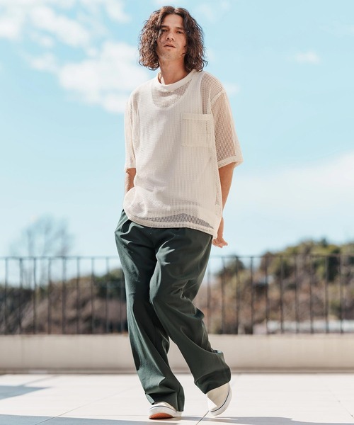 CAMBIO(カンビオ)の「mt9552-ドライニットミニ布帛メッシュTシャツ(Tシャツ/カットソー・メンズ・ブラック/アイボリー・M/L/XL)」の6枚目の写真