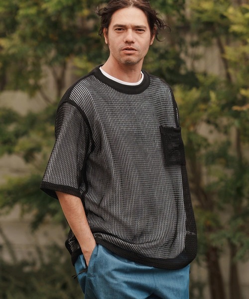 CAMBIO(カンビオ)の「mt9552-ドライニットミニ布帛メッシュTシャツ(Tシャツ/カットソー・メンズ・ブラック/アイボリー・M/L/XL)」の9枚目の写真