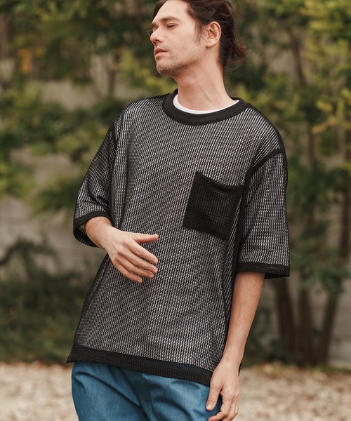 CAMBIO(カンビオ)の「mt9552-ドライニットミニ布帛メッシュTシャツ(Tシャツ/カットソー・メンズ・ブラック/アイボリー・M/L/XL)」の10枚目の写真