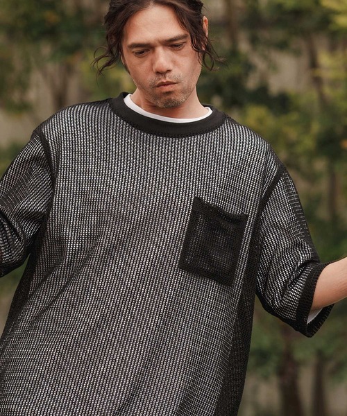 CAMBIO(カンビオ)の「mt9552-ドライニットミニ布帛メッシュTシャツ(Tシャツ/カットソー・メンズ・ブラック/アイボリー・M/L/XL)」の11枚目の写真