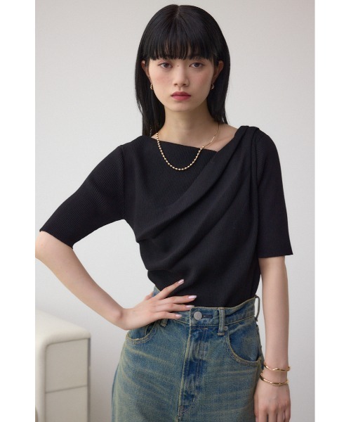 AZUL by moussy（アズールバイマウジー）の「ドレープデザイン5分袖リブニット（ニット/セーター・レディース・アイボリー/ブラック/ライム/ピンク/レッド・FREE）」の15枚目の写真