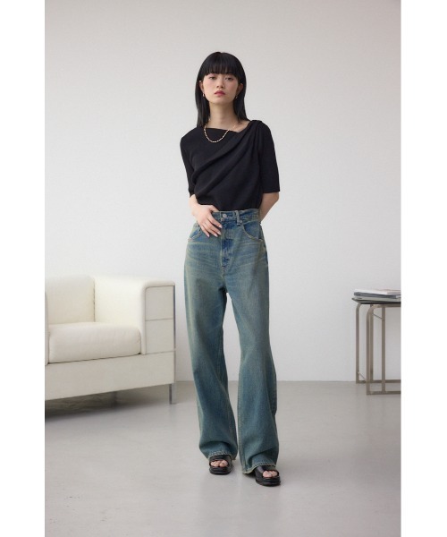 AZUL by moussy（アズールバイマウジー）の「ドレープデザイン5分袖リブニット（ニット/セーター・レディース・アイボリー/ブラック/ライム/ピンク/レッド・FREE）」の17枚目の写真