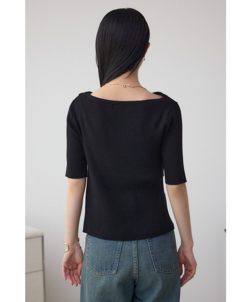 AZUL by moussy（アズールバイマウジー）の「ドレープデザイン5分袖リブニット（ニット/セーター・レディース・アイボリー/ブラック/ライム/ピンク/レッド・FREE）」の20枚目の写真