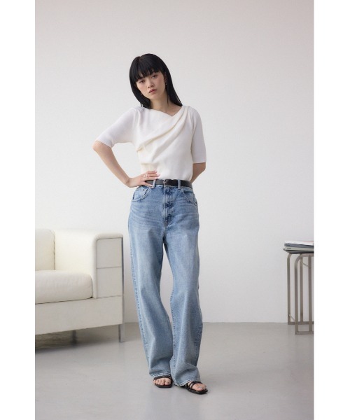 AZUL by moussy（アズールバイマウジー）の「ドレープデザイン5分袖リブニット（ニット/セーター・レディース・アイボリー/ブラック/ライム/ピンク/レッド・FREE）」の8枚目の写真