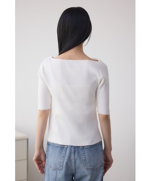 AZUL by moussy（アズールバイマウジー）の「ドレープデザイン5分袖リブニット（ニット/セーター・レディース・アイボリー/ブラック/ライム/ピンク/レッド・FREE）」の11枚目の写真