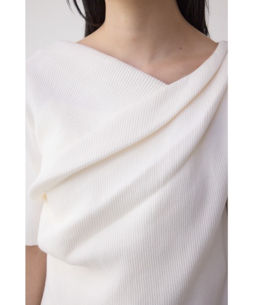 AZUL by moussy（アズールバイマウジー）の「ドレープデザイン5分袖リブニット（ニット/セーター・レディース・アイボリー/ブラック/ライム/ピンク/レッド・FREE）」の12枚目の写真