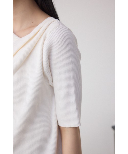AZUL by moussy（アズールバイマウジー）の「ドレープデザイン5分袖リブニット（ニット/セーター・レディース・アイボリー/ブラック/ライム/ピンク/レッド・FREE）」の13枚目の写真
