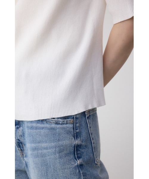 AZUL by moussy（アズールバイマウジー）の「ドレープデザイン5分袖リブニット（ニット/セーター・レディース・アイボリー/ブラック/ライム/ピンク/レッド・FREE）」の14枚目の写真