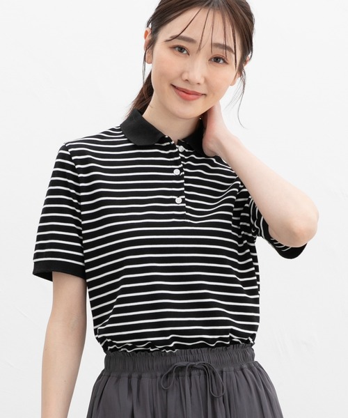 Honeys(ハニーズ)の「【ハニさら・吸水速乾・抗菌防臭・UVカット】半袖ポロシャツ(ポロシャツ・レディース・ホワイト×ネイビー/ネイビー/ブラック×ホワイト/レッド/オフホワイト/杢グレー/アイボリー/サックスブルー/ブラック・L/LL/M/S/3L)」の6枚目の写真