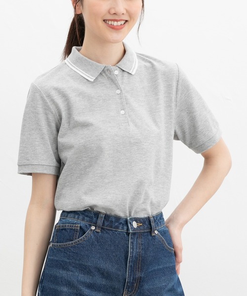 Honeys(ハニーズ)の「【ハニさら・吸水速乾・抗菌防臭・UVカット】半袖ポロシャツ(ポロシャツ・レディース・ホワイト×ネイビー/ネイビー/ブラック×ホワイト/レッド/オフホワイト/杢グレー/アイボリー/サックスブルー/ブラック・L/LL/M/S/3L)」の7枚目の写真