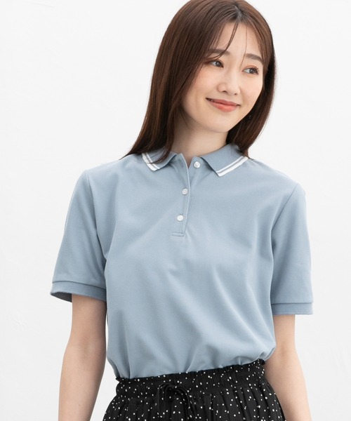 Honeys(ハニーズ)の「【ハニさら・吸水速乾・抗菌防臭・UVカット】半袖ポロシャツ(ポロシャツ・レディース・ホワイト×ネイビー/ネイビー/ブラック×ホワイト/レッド/オフホワイト/杢グレー/アイボリー/サックスブルー/ブラック・L/LL/M/S/3L)」の9枚目の写真