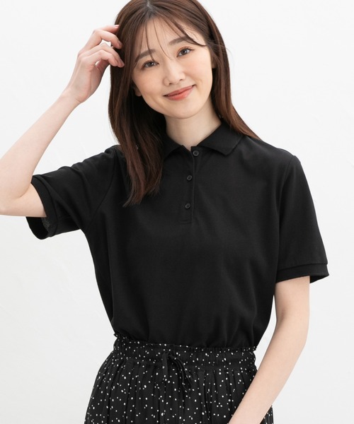 Honeys(ハニーズ)の「【ハニさら・吸水速乾・抗菌防臭・UVカット】半袖ポロシャツ(ポロシャツ・レディース・ホワイト×ネイビー/ネイビー/ブラック×ホワイト/レッド/オフホワイト/杢グレー/アイボリー/サックスブルー/ブラック・L/LL/M/S/3L)」の5枚目の写真