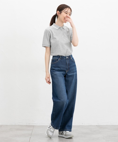 【rough & swell】新品　吸水速乾半袖ポロ　レディースＭ　ネイビー WOMEN】【吸水速乾／UVカット】グラフィカルポロシャツ