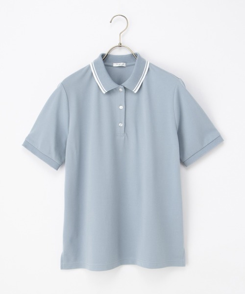 Honeys(ハニーズ)の「【ハニさら・吸水速乾・抗菌防臭・UVカット】半袖ポロシャツ(ポロシャツ・レディース・ホワイト×ネイビー/ネイビー/ブラック×ホワイト/レッド/オフホワイト/杢グレー/アイボリー/サックスブルー/ブラック・L/LL/M/S/3L)」の10枚目の写真